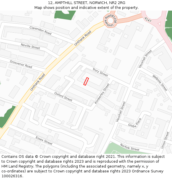12, AMPTHILL STREET, NORWICH, NR2 2RG: Location map and indicative extent of plot