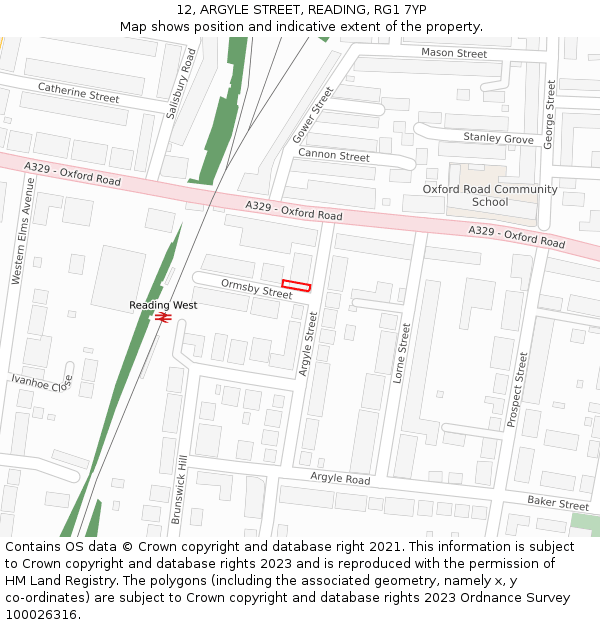 12, ARGYLE STREET, READING, RG1 7YP: Location map and indicative extent of plot