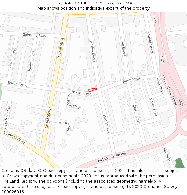 12, BAKER STREET, READING, RG1 7XX: Location map and indicative extent of plot