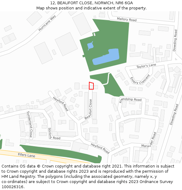 12, BEAUFORT CLOSE, NORWICH, NR6 6GA: Location map and indicative extent of plot