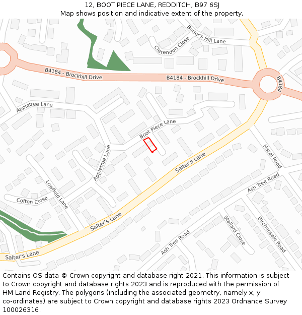 12, BOOT PIECE LANE, REDDITCH, B97 6SJ: Location map and indicative extent of plot