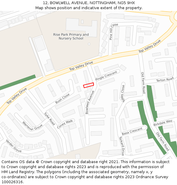 12, BOWLWELL AVENUE, NOTTINGHAM, NG5 9HX: Location map and indicative extent of plot