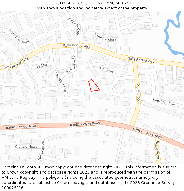 12, BRIAR CLOSE, GILLINGHAM, SP8 4SS: Location map and indicative extent of plot
