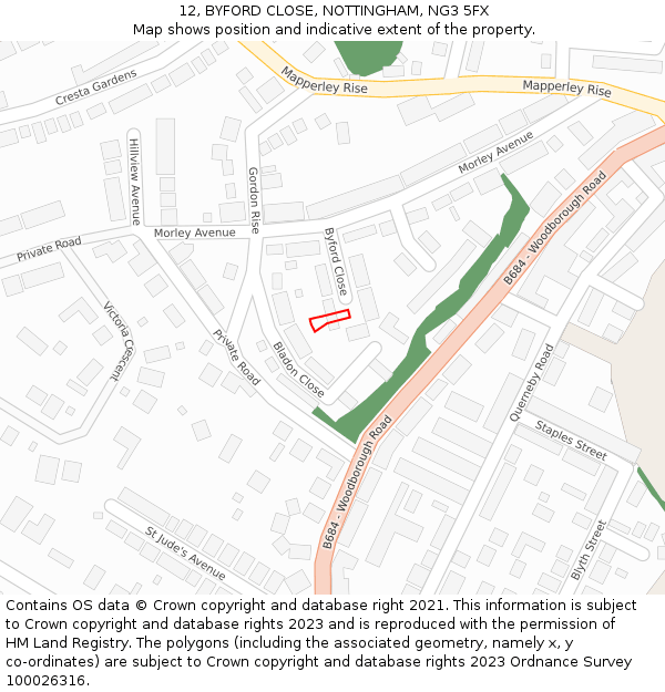 12, BYFORD CLOSE, NOTTINGHAM, NG3 5FX: Location map and indicative extent of plot