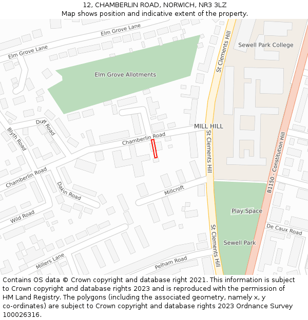 12, CHAMBERLIN ROAD, NORWICH, NR3 3LZ: Location map and indicative extent of plot