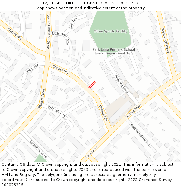 12, CHAPEL HILL, TILEHURST, READING, RG31 5DG: Location map and indicative extent of plot