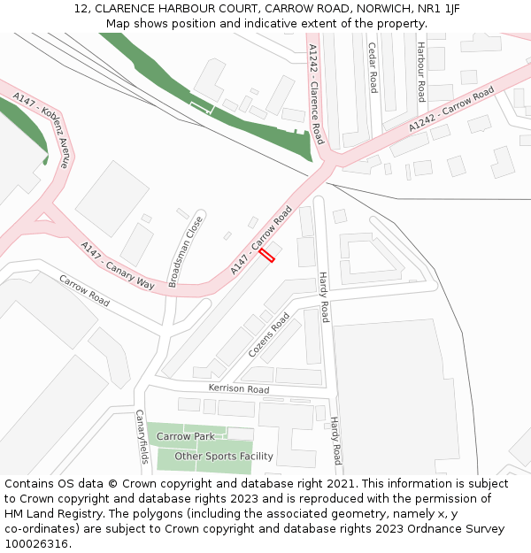 12, CLARENCE HARBOUR COURT, CARROW ROAD, NORWICH, NR1 1JF: Location map and indicative extent of plot