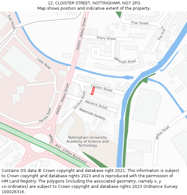 12, CLOISTER STREET, NOTTINGHAM, NG7 2PG: Location map and indicative extent of plot