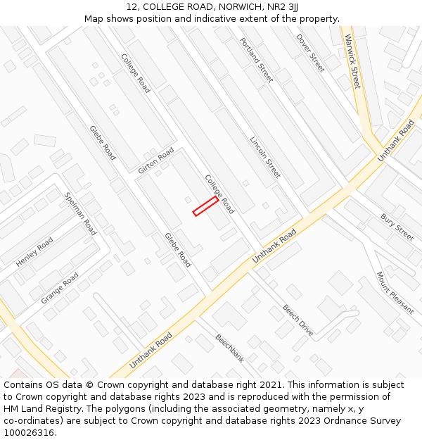 12, COLLEGE ROAD, NORWICH, NR2 3JJ: Location map and indicative extent of plot