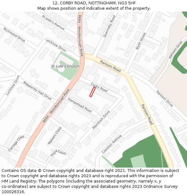 12, CORBY ROAD, NOTTINGHAM, NG3 5HF: Location map and indicative extent of plot
