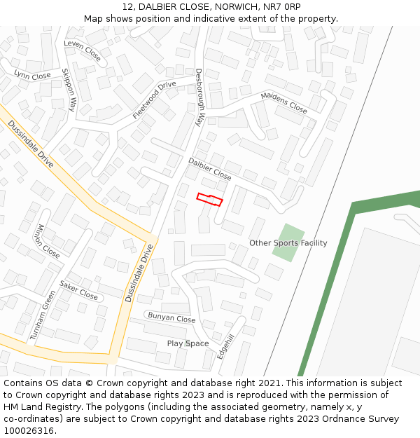12, DALBIER CLOSE, NORWICH, NR7 0RP: Location map and indicative extent of plot