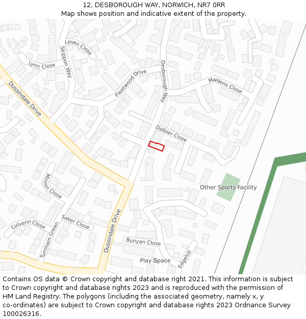 12, DESBOROUGH WAY, NORWICH, NR7 0RR: Location map and indicative extent of plot