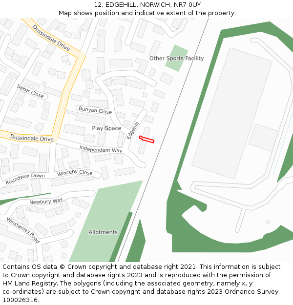 12, EDGEHILL, NORWICH, NR7 0UY: Location map and indicative extent of plot