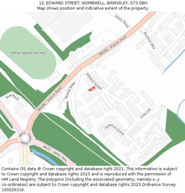 12, EDWARD STREET, WOMBWELL, BARNSLEY, S73 0BH: Location map and indicative extent of plot