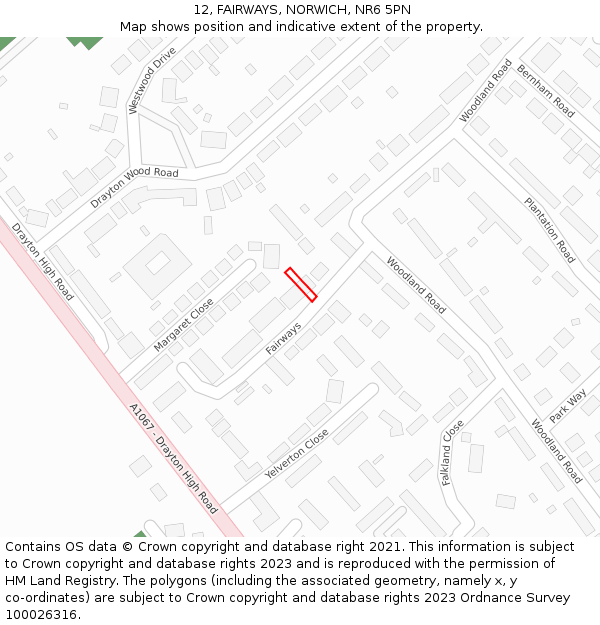 12, FAIRWAYS, NORWICH, NR6 5PN: Location map and indicative extent of plot