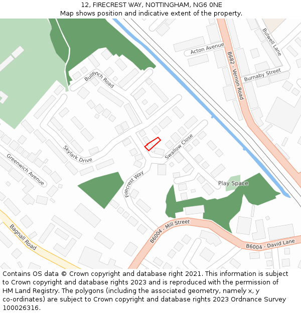 12, FIRECREST WAY, NOTTINGHAM, NG6 0NE: Location map and indicative extent of plot
