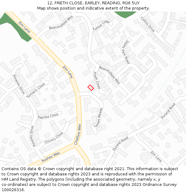 12, FRIETH CLOSE, EARLEY, READING, RG6 5UY: Location map and indicative extent of plot