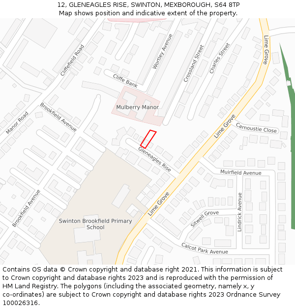 12, GLENEAGLES RISE, SWINTON, MEXBOROUGH, S64 8TP: Location map and indicative extent of plot