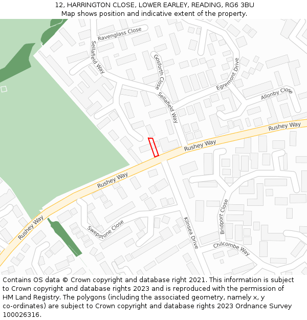 12, HARRINGTON CLOSE, LOWER EARLEY, READING, RG6 3BU: Location map and indicative extent of plot