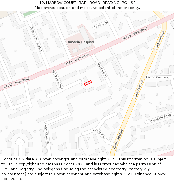12, HARROW COURT, BATH ROAD, READING, RG1 6JF: Location map and indicative extent of plot