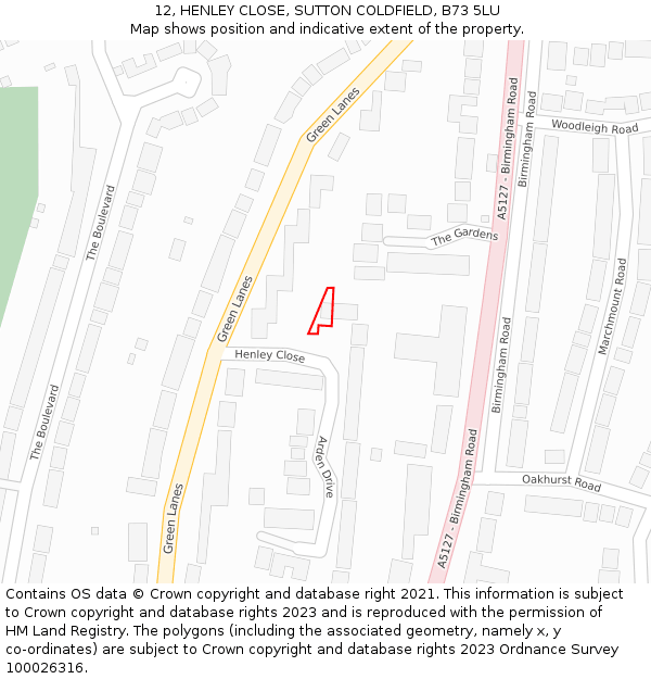 12, HENLEY CLOSE, SUTTON COLDFIELD, B73 5LU: Location map and indicative extent of plot