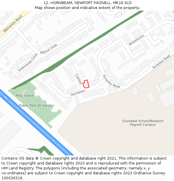 12, HORNBEAM, NEWPORT PAGNELL, MK16 0LD: Location map and indicative extent of plot