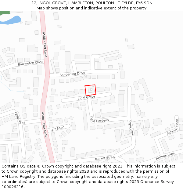 12, INGOL GROVE, HAMBLETON, POULTON-LE-FYLDE, FY6 9DN: Location map and indicative extent of plot