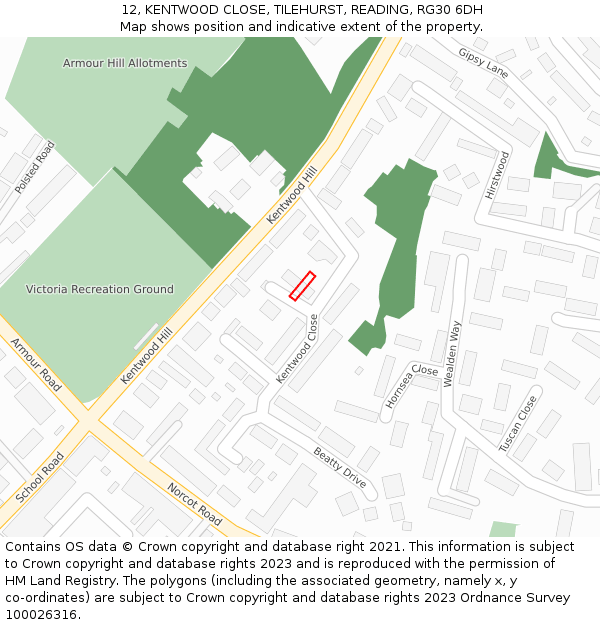 12, KENTWOOD CLOSE, TILEHURST, READING, RG30 6DH: Location map and indicative extent of plot