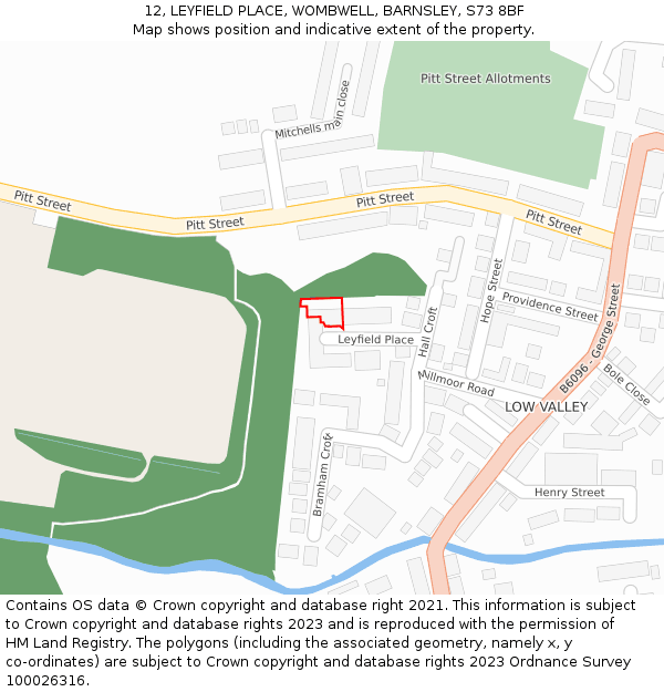 12, LEYFIELD PLACE, WOMBWELL, BARNSLEY, S73 8BF: Location map and indicative extent of plot
