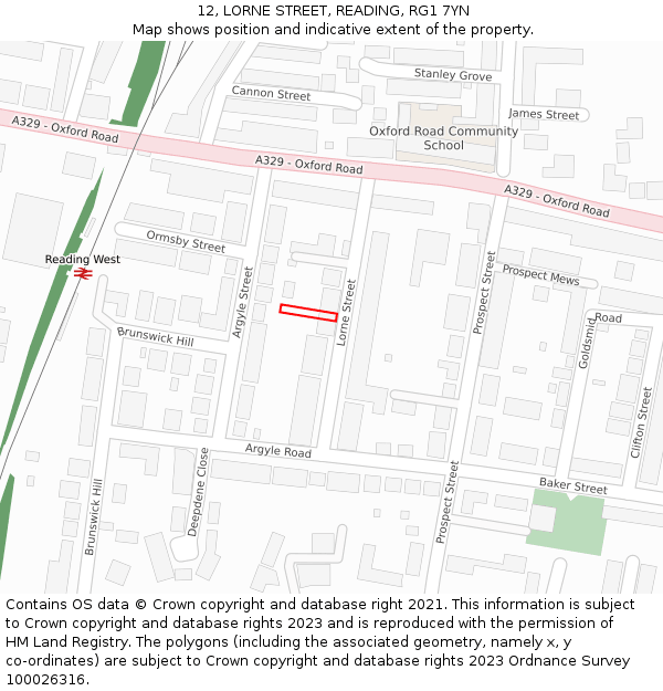 12, LORNE STREET, READING, RG1 7YN: Location map and indicative extent of plot