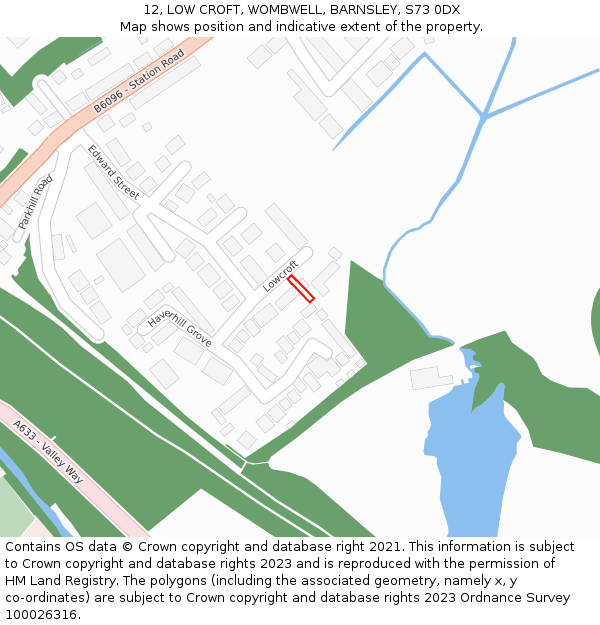 12, LOW CROFT, WOMBWELL, BARNSLEY, S73 0DX: Location map and indicative extent of plot