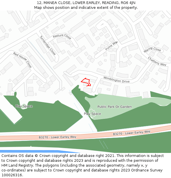 12, MANEA CLOSE, LOWER EARLEY, READING, RG6 4JN: Location map and indicative extent of plot