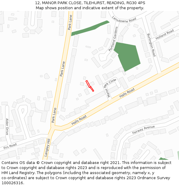 12, MANOR PARK CLOSE, TILEHURST, READING, RG30 4PS: Location map and indicative extent of plot