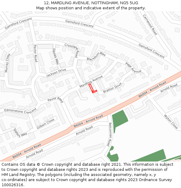 12, MARDLING AVENUE, NOTTINGHAM, NG5 5UG: Location map and indicative extent of plot