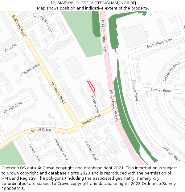 12, MARVYN CLOSE, NOTTINGHAM, NG6 9FJ: Location map and indicative extent of plot