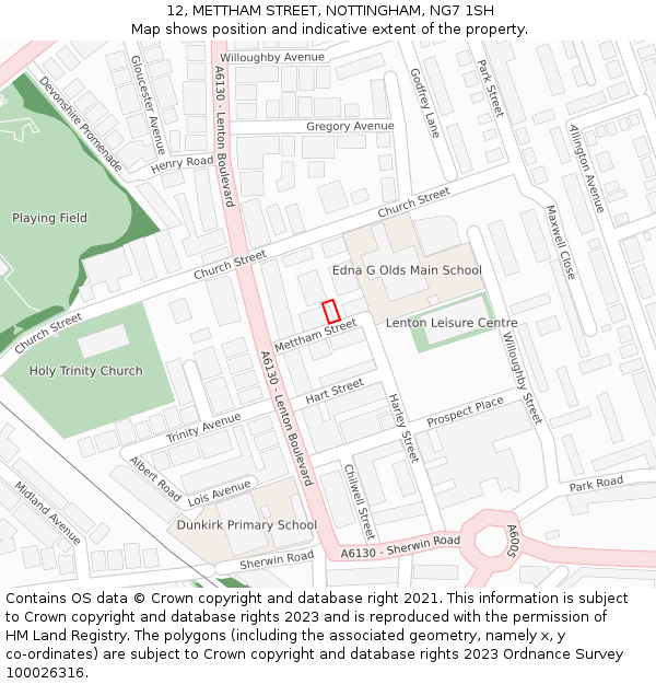 12, METTHAM STREET, NOTTINGHAM, NG7 1SH: Location map and indicative extent of plot