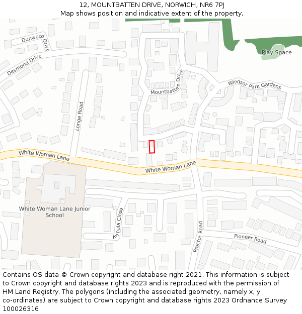 12, MOUNTBATTEN DRIVE, NORWICH, NR6 7PJ: Location map and indicative extent of plot