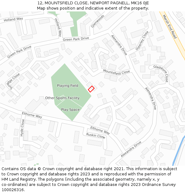 12, MOUNTSFIELD CLOSE, NEWPORT PAGNELL, MK16 0JE: Location map and indicative extent of plot