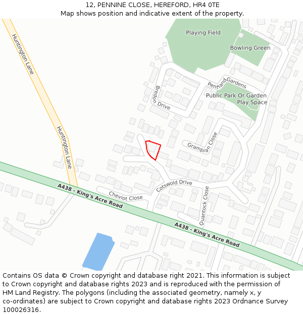 12, PENNINE CLOSE, HEREFORD, HR4 0TE: Location map and indicative extent of plot