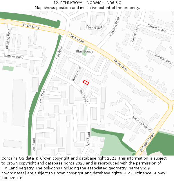 12, PENNYROYAL, NORWICH, NR6 6JQ: Location map and indicative extent of plot