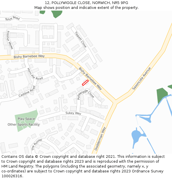 12, POLLYWIGGLE CLOSE, NORWICH, NR5 9PG: Location map and indicative extent of plot