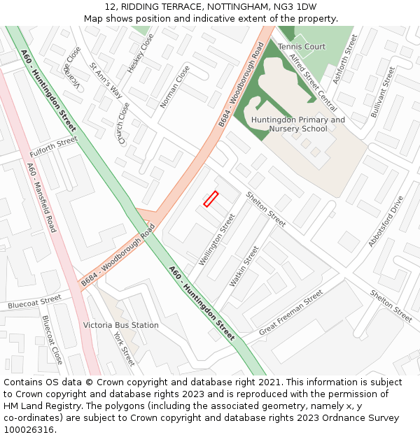 12, RIDDING TERRACE, NOTTINGHAM, NG3 1DW: Location map and indicative extent of plot