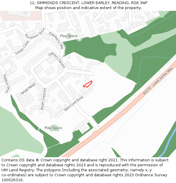 12, SIMMONDS CRESCENT, LOWER EARLEY, READING, RG6 3WF: Location map and indicative extent of plot