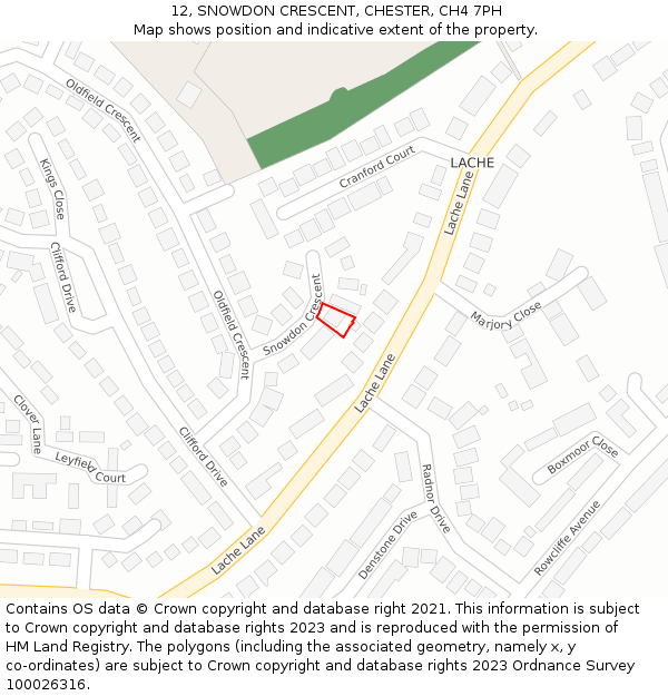 12, SNOWDON CRESCENT, CHESTER, CH4 7PH: Location map and indicative extent of plot
