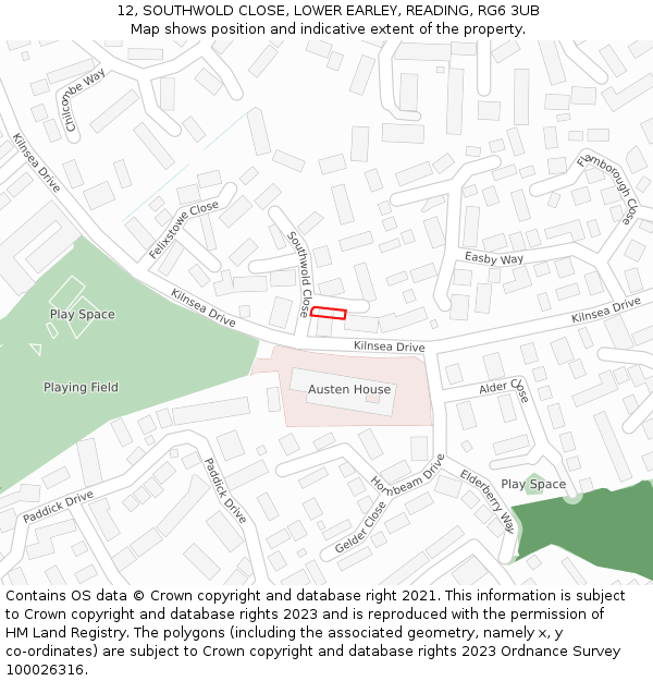 12, SOUTHWOLD CLOSE, LOWER EARLEY, READING, RG6 3UB: Location map and indicative extent of plot