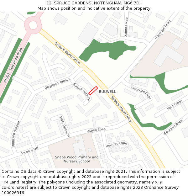 12, SPRUCE GARDENS, NOTTINGHAM, NG6 7DH: Location map and indicative extent of plot