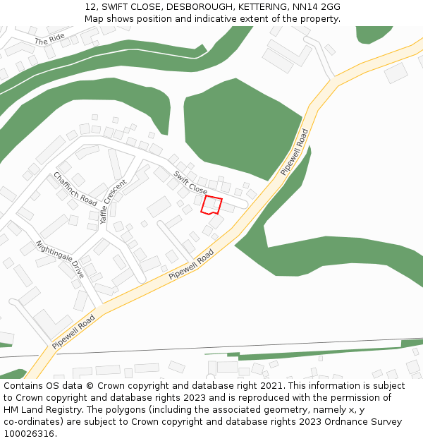 12, SWIFT CLOSE, DESBOROUGH, KETTERING, NN14 2GG: Location map and indicative extent of plot