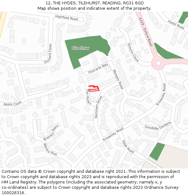 12, THE HYDES, TILEHURST, READING, RG31 6GD: Location map and indicative extent of plot