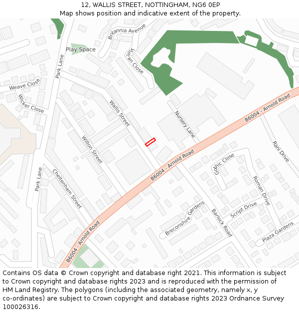12, WALLIS STREET, NOTTINGHAM, NG6 0EP: Location map and indicative extent of plot