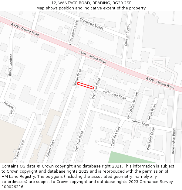 12, WANTAGE ROAD, READING, RG30 2SE: Location map and indicative extent of plot